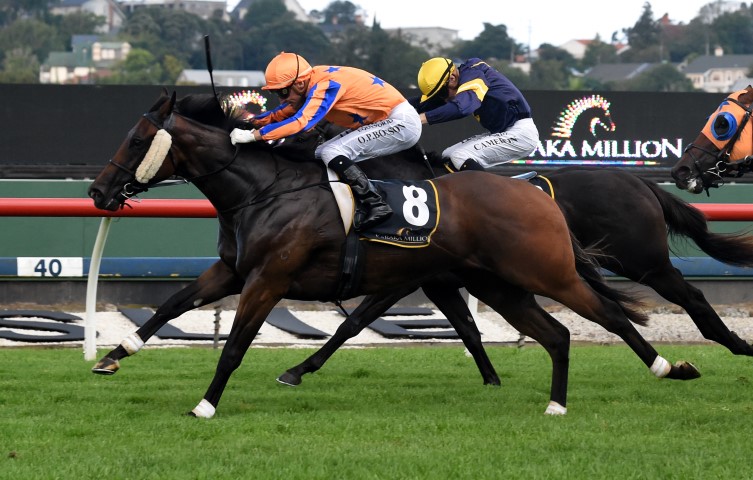 Unbeaten filly Avantage triumphing in the Karaka Million 2YO. Photo: Race Images